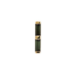 Two baguette gemstones, one stacked on top of the other forming a straight line. Deep green quartz stones